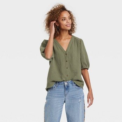 Women's 3/4 Sleeve Gauze Button-Down Shirt - Knox Rose™ | Target
