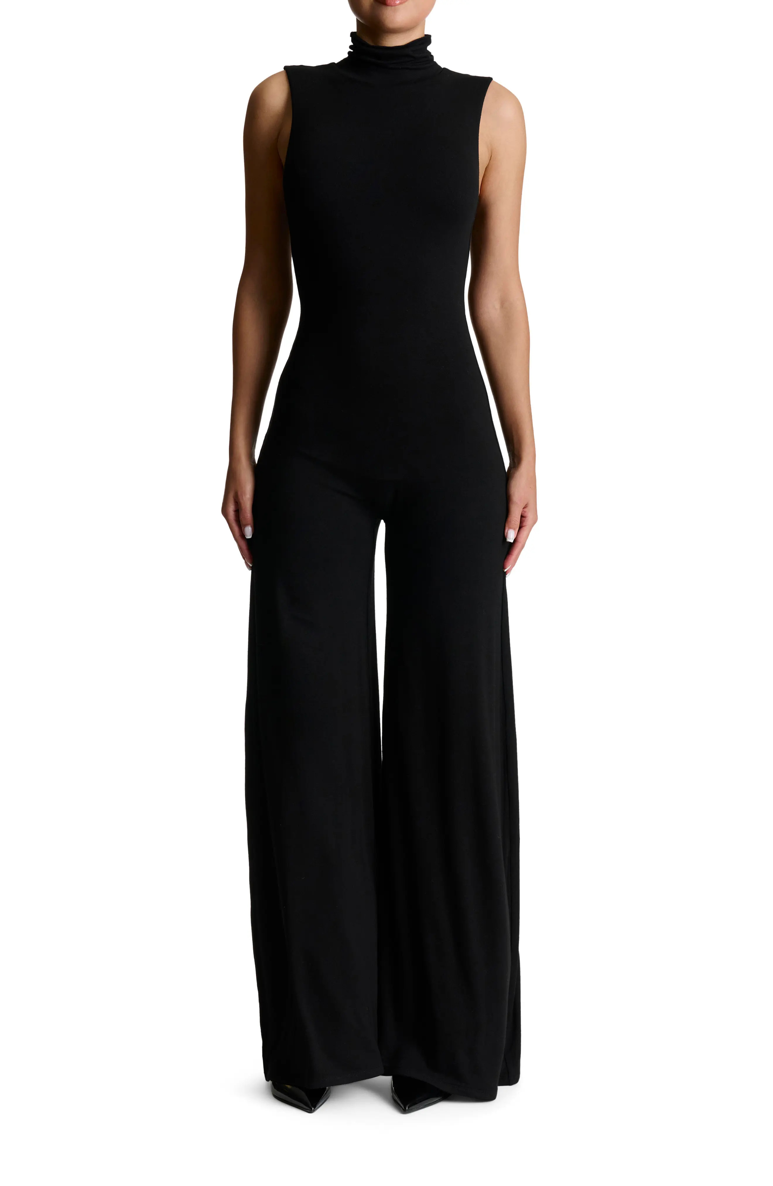 Naked Wardrobe Scrunch Neck Straight Leg Jumpsuit in Black at Nordstrom, Size Small | Nordstrom