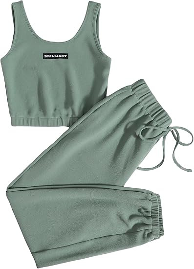 Floerns Women's 2 Piece Track Suits Outfit Crop Tank Top and Jogger Set | Amazon (US)