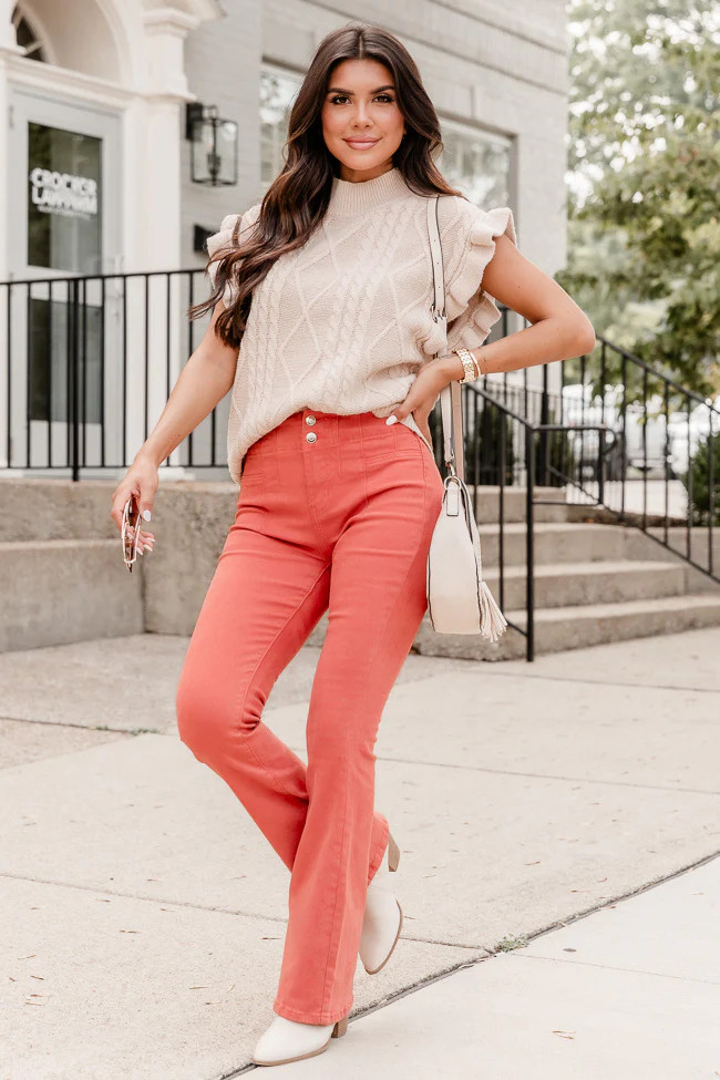 Can't You See Burnt Orange High Waist Flare Jeans | Pink Lily