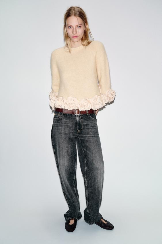 FLORAL TEXTURED COMBO KNIT JUMPER | Zara US