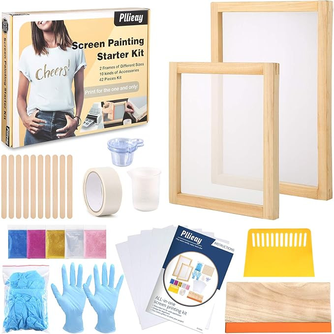 Pllieay 42 Pieces Screen Printing Kit with Instructions, Include 2 Pieces Wood Silk Screen Printi... | Amazon (US)