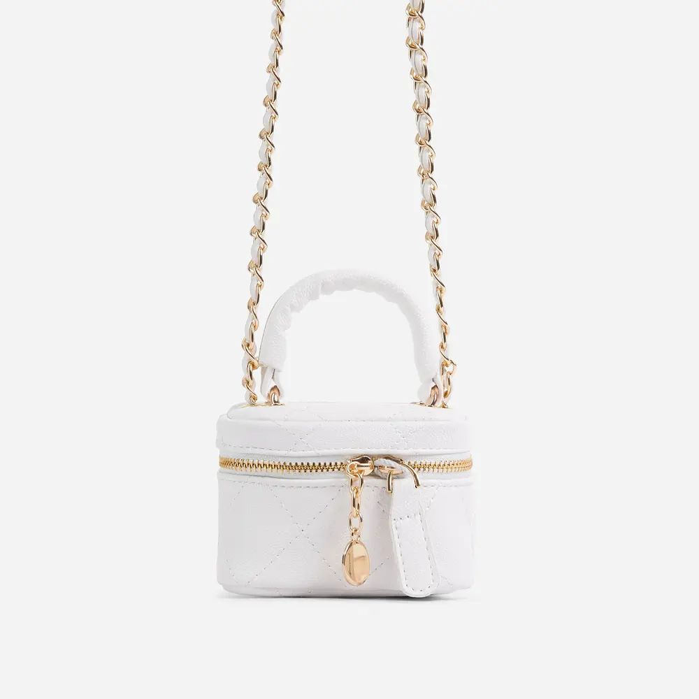 Beauty Chain Strap Detail Cross Body Quilted Mini Vanity Bag In White Faux Leather | Ego Shoes (UK)