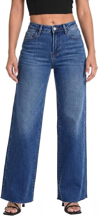ONESO Wide Leg Jeans for Women High Waisted Stretchy Baggy Denim Pants | Amazon (US)