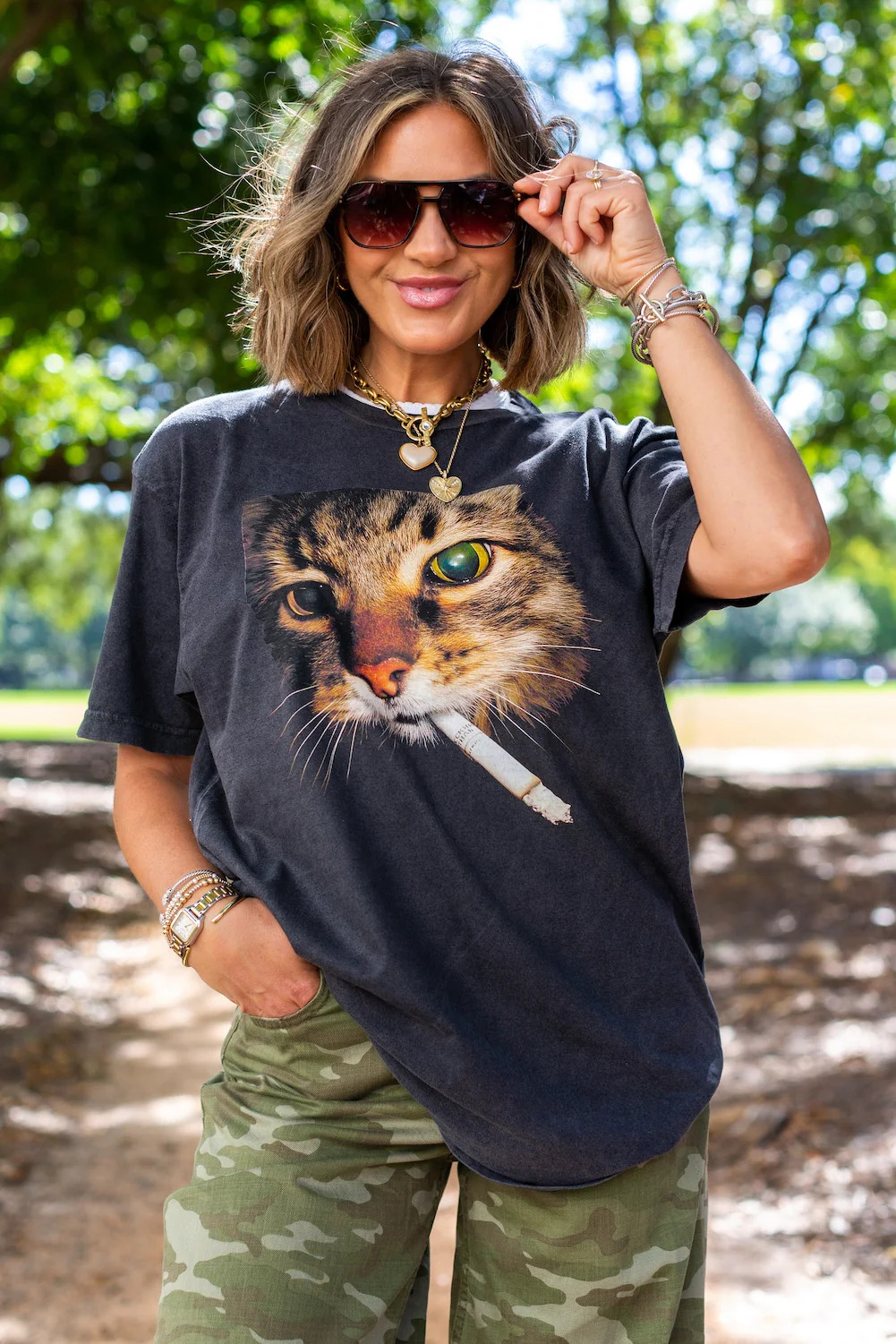 UM X @livinwithMB 'Smokin' Cat' Distressed Tee | United Monograms