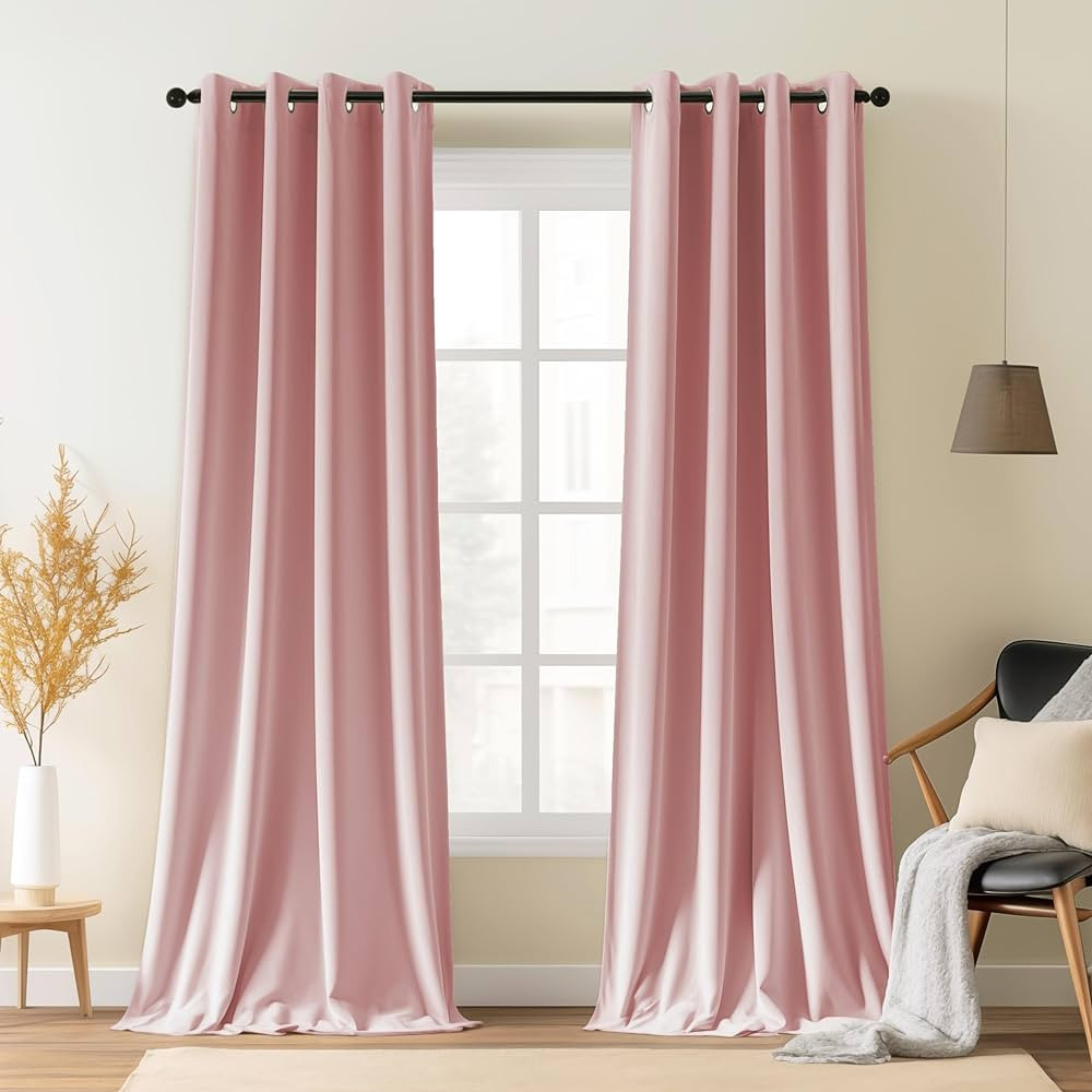 SNITIE Pink 96in Long Velvet Curtains with Grommet, Super Soft Thermal Insulated Noise Reducing T... | Amazon (US)