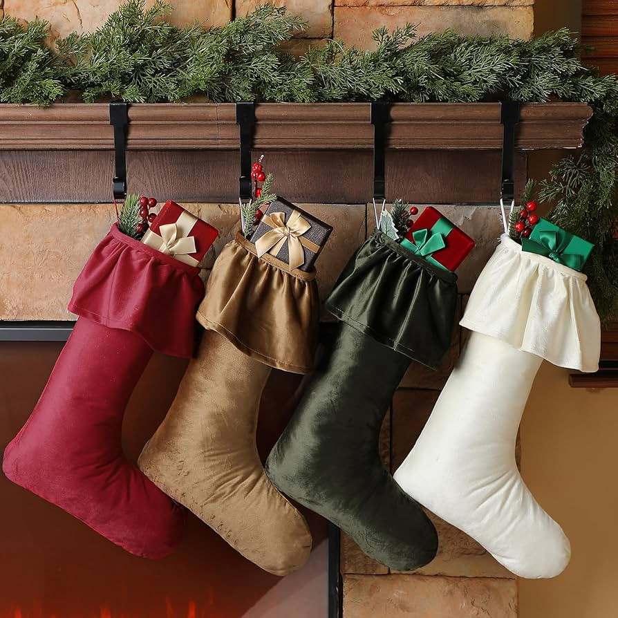 Kinlop 4 Pack 18 Inch Neutral Christmas Velvet Stocking Ruffled Design Large Christmas Stockings ... | Amazon (US)