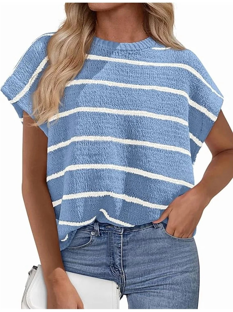 PRETTYGARDEN Womens Summer Short Sleeve Tops Trendy Crew Neck Striped Knit Sweater Business Casua... | Walmart (US)