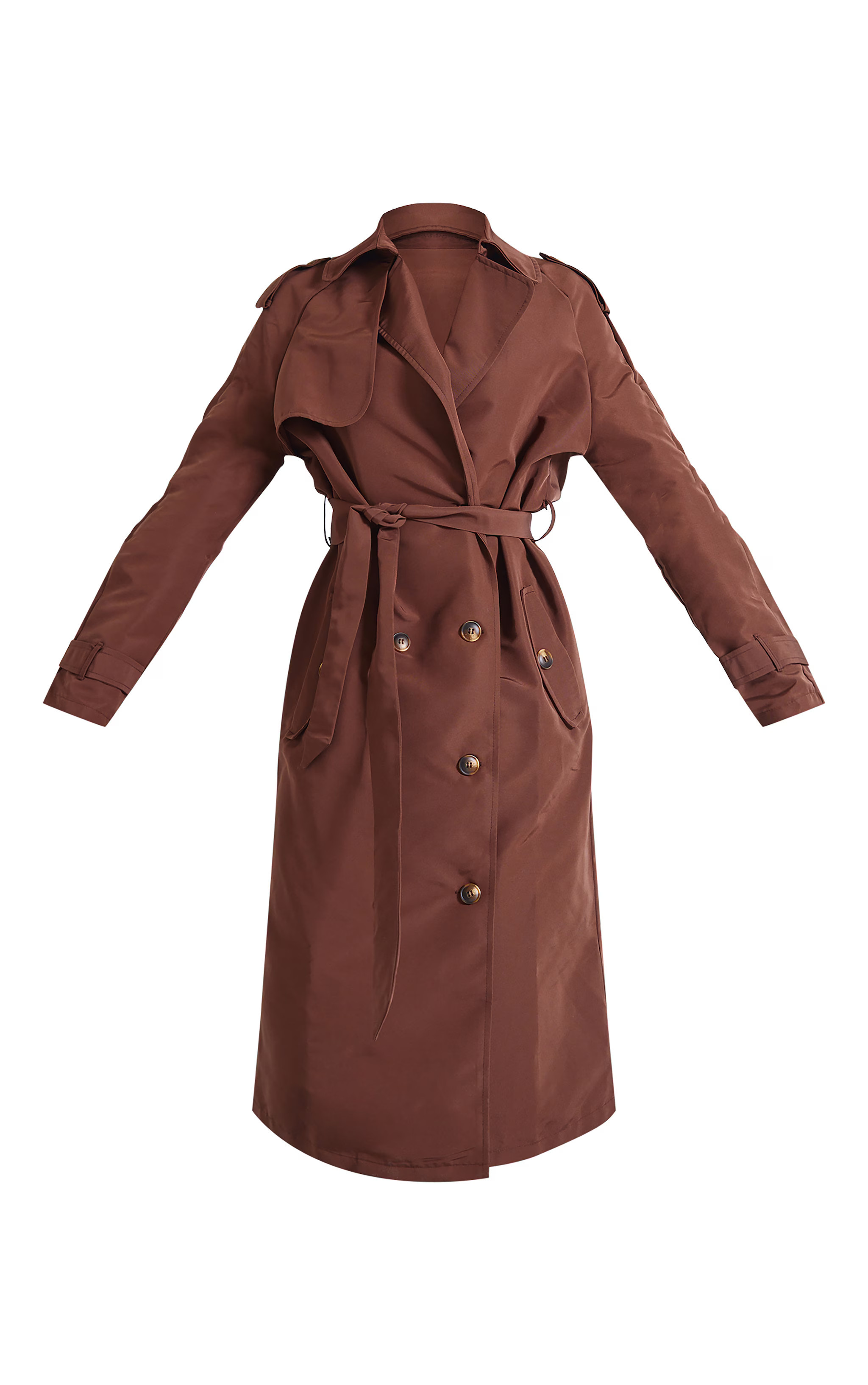 Petite Chocolate Oversized Trench Coat | PrettyLittleThing US