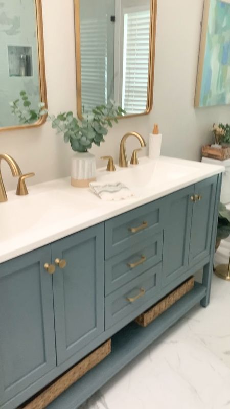 Bathroom decor, blue bathroom vanity, home decor, #amazonhome 

#LTKVideo #LTKhome #LTKSeasonal