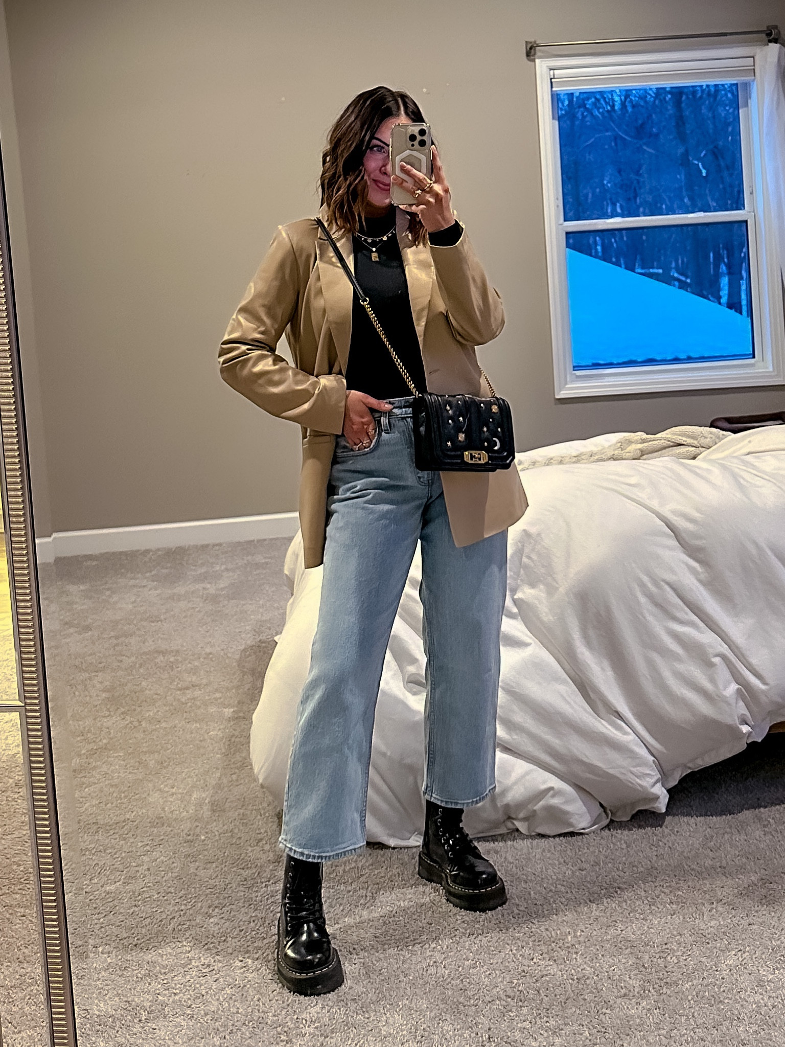 Night out outfit on sale! Use code DENIMAF on my blazer + jeans!! Use code laurenmxspanx on my turtleneck! 

S blazer, m turtle, 28 short jeans, docs are tts 

#docmartens #jeans #nightoutfit 

#LTKSeasonal #LTKshoecrush #LTKsalealert