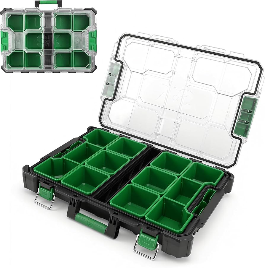 SK 20.5-Inch Small Part Organizer, Stackable Tools Box Organizer with 15 Compartments and Removab... | Amazon (US)
