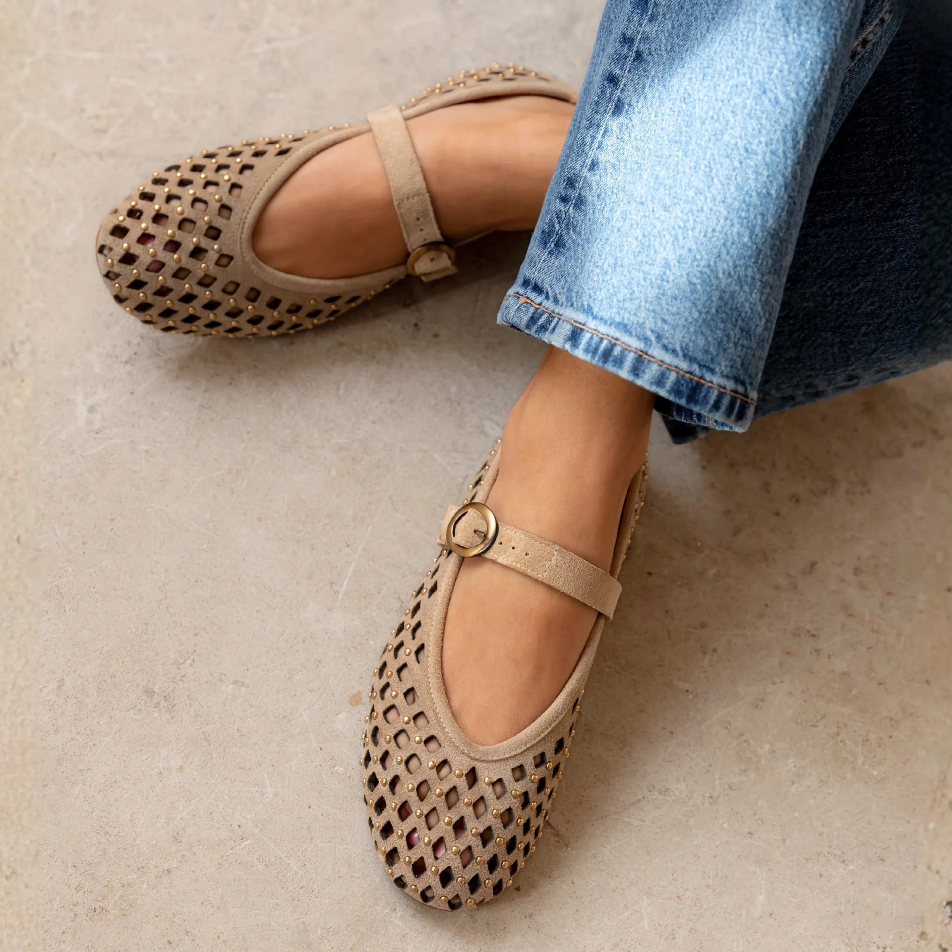 Lottie Mary Jane: Sand Suede - Pre-Order (Dispatch w/c 20/07/26) | Air & Grace