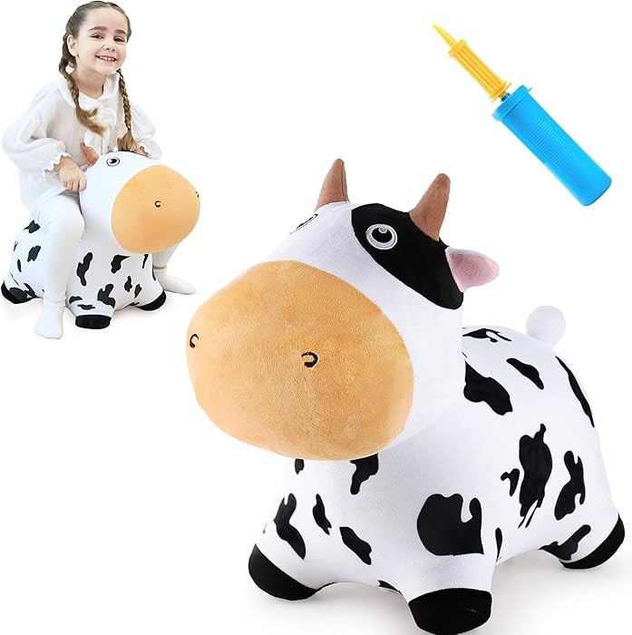 iPlay, iLearn Bouncy Pals Dairy Cow Hopping Horse, Plush Inflatable Animal Hopper, Indoor n Outdo... | Amazon (US)