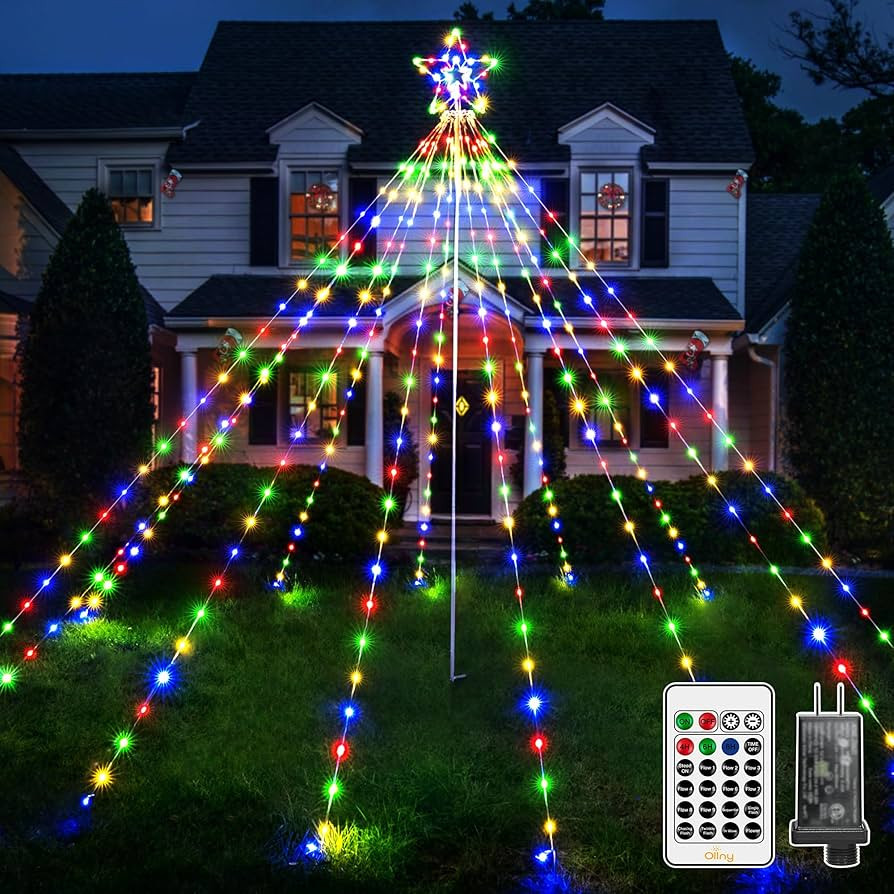 Ollny Christmas Lights Tree 340LED with Topper Star, IP67 Waterproof Remote Control Waterfall Lig... | Amazon (US)