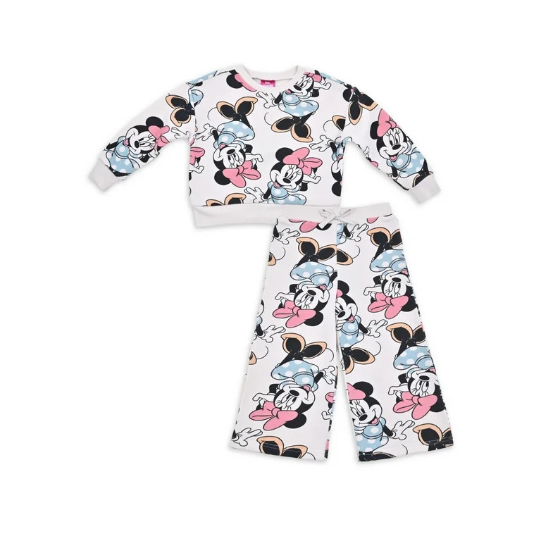 Minnie Mouse Baby and Toddler Girl Wide Leg Pant and Crew Neck Sweatshirt, 2 Piece Outfit Set, 12... | Walmart (US)