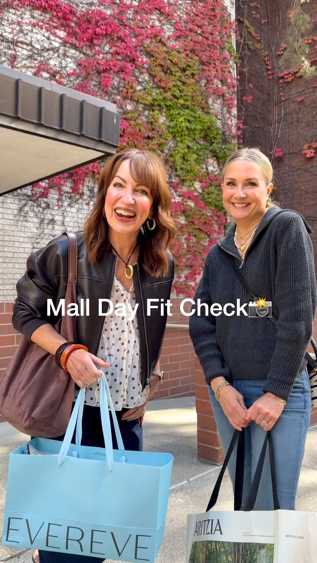 After a busy month apart, it always feels good to be back at the mall!😅🛍️

We’ve perfected easy on/off outfits for a day of tryons: warm sweaters & lightweight jackets for chilly stores, walkable shoes, jeans we feel good in, and a trendy bag to pull it all together!

We’re both 5’6” and wear small in tops & 26/27 in jeans.

@Quince half zip sweater, @Madewell Jules jeans, @Aritzia leather bomber, @citizensofhumanity barrel jeans, @naturalalizer snakeskin flats @chicos zebra print bag