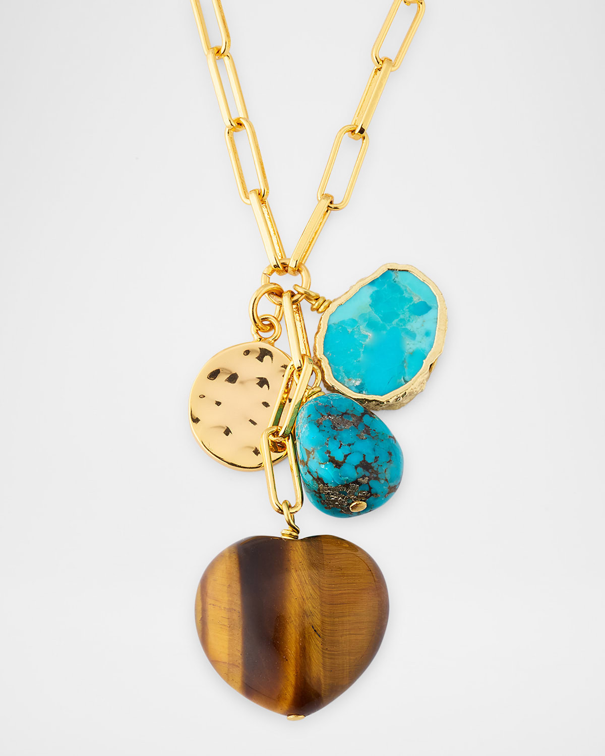 Tiger & apos;s Eye and Turquoise Heart Charm Necklace | Neiman Marcus
