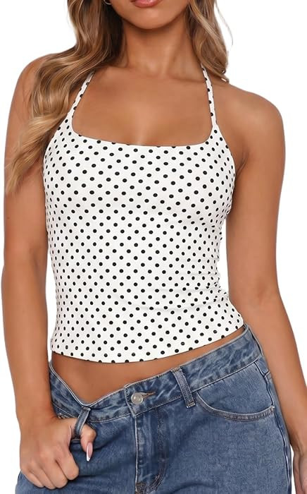 QINSEN Self Tie Halter Neck Basic Shirts for Womens Double Lined Slimming Fit Going Out Sleeveles... | Amazon (US)