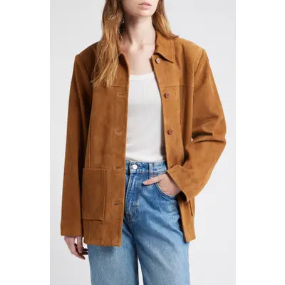 Reformation Veda Lincoln Suede Shirt Jacket in Topanga Canyon at Nordstrom, Size X-Large | Nordstrom