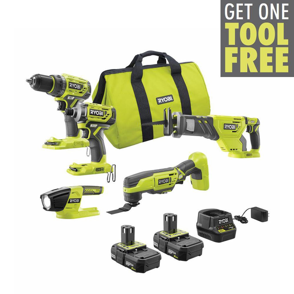 RYOBI ONE+ 18V Brushless Cordless 4-Tool Combo Kit with (2) 2.0 Ah Batteries, Charger, Bag w/Free Mu | The Home Depot