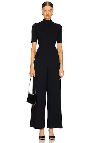Susana Monaco Mock Neck Short Sleeve Jumpsuit in Black from Revolve.com | Revolve Clothing (Global)