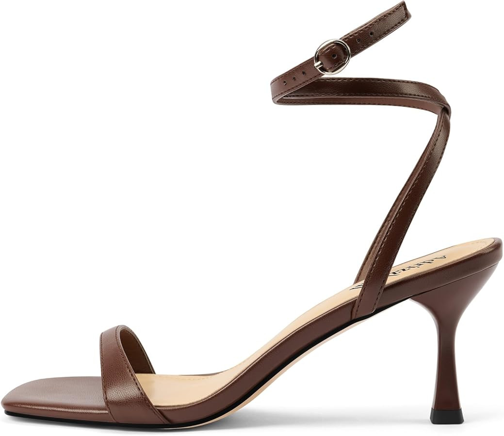 Adrizzlein Kitten Heels for Women Strappy Heels Square Open Toe Lace up Heeled Sandals Ankle Wrap... | Amazon (US)