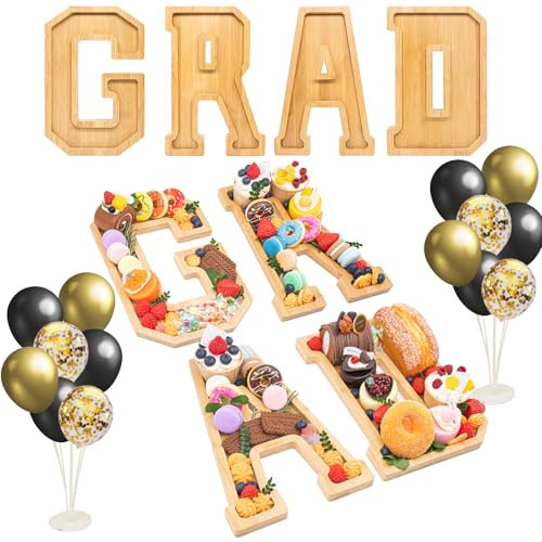 4PCS Wooden Graduation Decorations Number Charcuterie Board Box-(with 14 Balloons) GRAD Charcuterie Numbers Fillable Food Graduation Party Supplies Suitable for 2025 Party Graduation Decoration | Amazon (US)