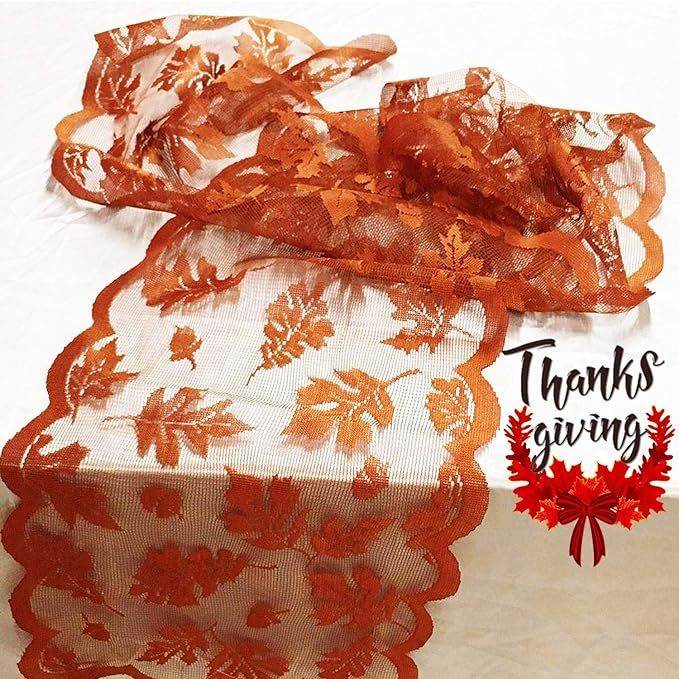 Fall Table Runner Thanksgiving Decorations 13 x 72 Inch Maple Leaves Table Runner Harvest Lace Pu... | Amazon (US)