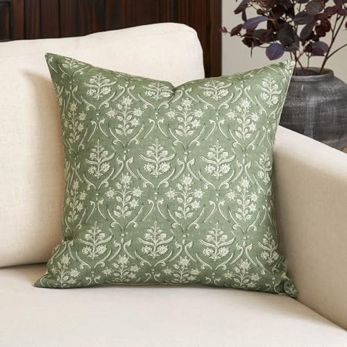 Amor Virisso Floral Pillow Covers 18x18 Inch Farmhouse Block Print Pillow Cover Accent Square Neu... | Amazon (US)
