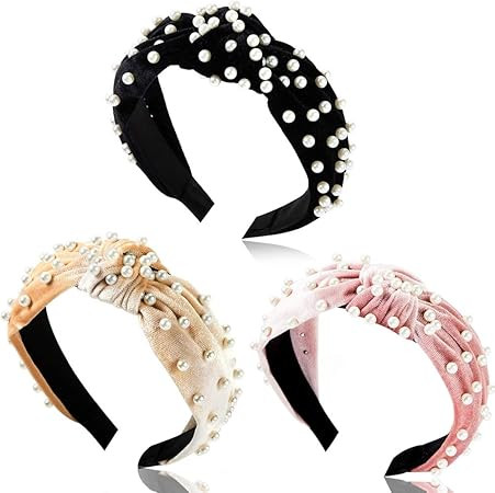 MEMOVAN 3pcs Velvet Wide Headbands Faux Pearl Headband Top Knot Turban Vintage Stripe Hair band T... | Amazon (CA)