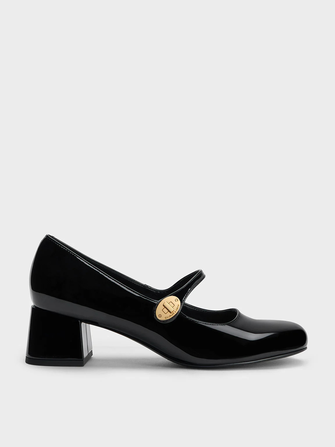 Patent Metallic-Buckle Block-Heel Mary Janes
 - Black Patent | Charles & Keith US