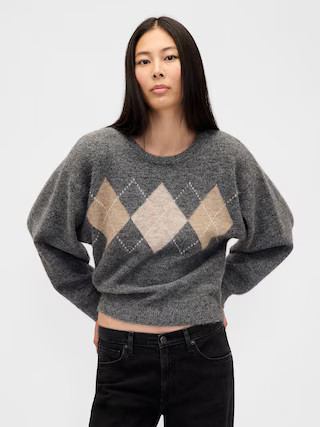Fuzzy Argyle Crop Sweater | Gap (US)