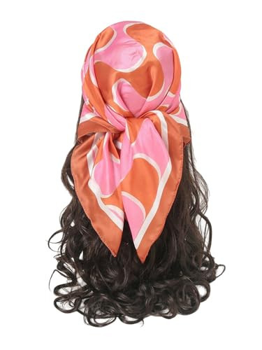 Floerns Women's Vintage Silk Bandana Paisley Print Headscarf Boho Square Hair Scarf Orange and Pink One-Size | Amazon (US)