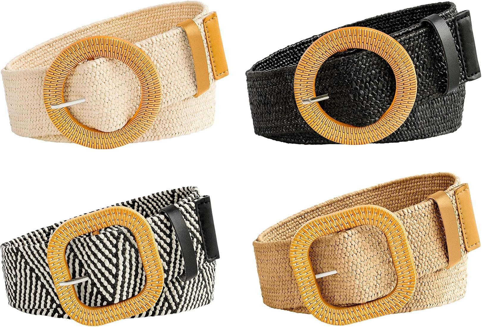 Kepairtia 4 Pieces Straw Woven Belts for Women Elastic Stretch Waist Belt Boho Ladies Braided Dre... | Amazon (US)