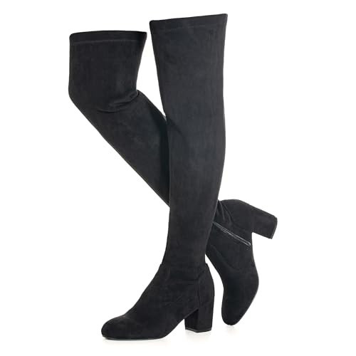 N.N.G Women's Over The Knee Boots, Faux Suede, Block Heel 2.5 Inch, Side Zip, Black, Winter Office Wear, Size 7.5 | Amazon (US)