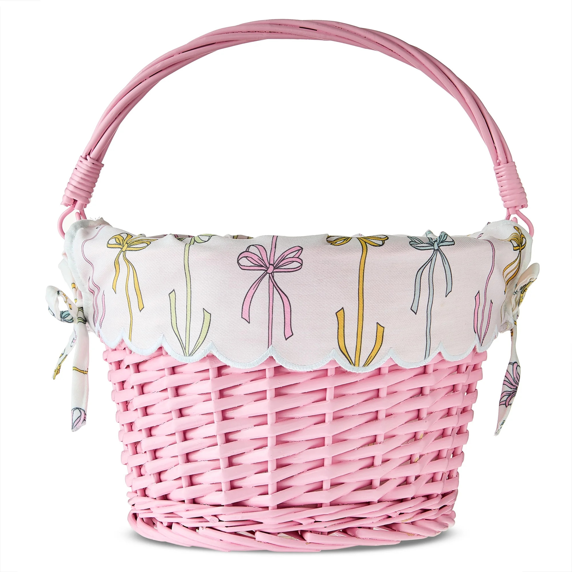 Round Willow Basket with Scalloped Bow Liner, Multicolor, 11.5" x 8", Easter by Way To Celebrate | Walmart (US)