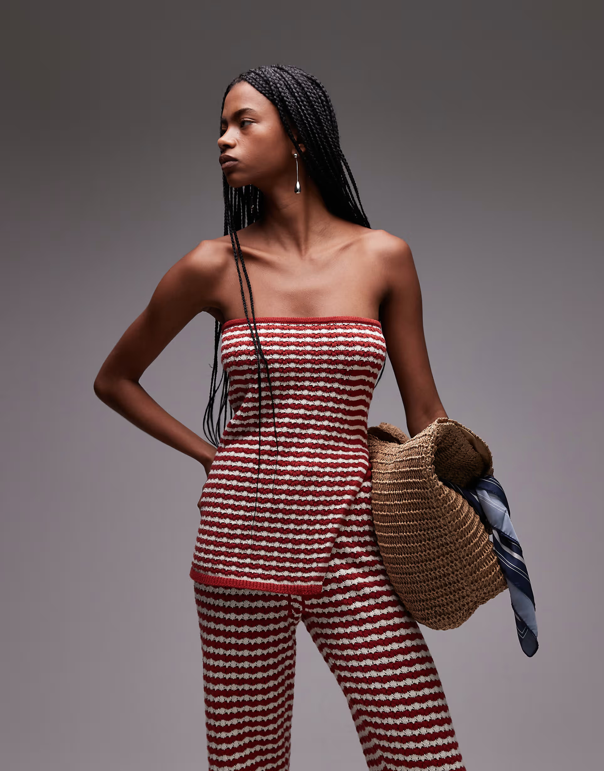 Topshop knitted stripe bandeau co-ord in rust | ASOS (Global)
