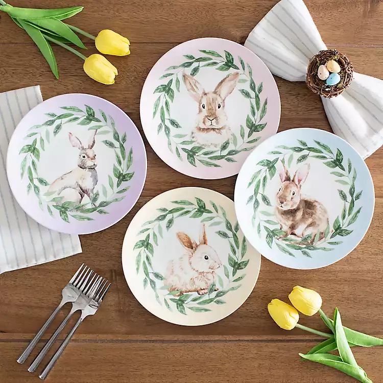 Easter Bunny Wreath Appetizer Plates, Set of 4 | Kirkland's Home