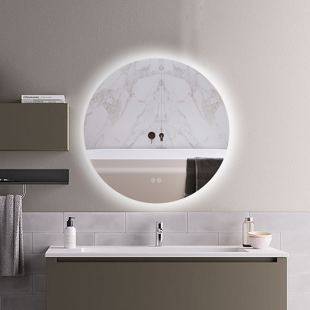 24"" Frameless Round LED Bathroom Vanity Mirror Acrylic Anti-Fog Wall Mirror | Homary