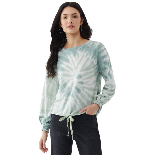 Scoop Women’s Drawstring Waist Tie Dye Sweatshirt, Grey | Walmart (US)