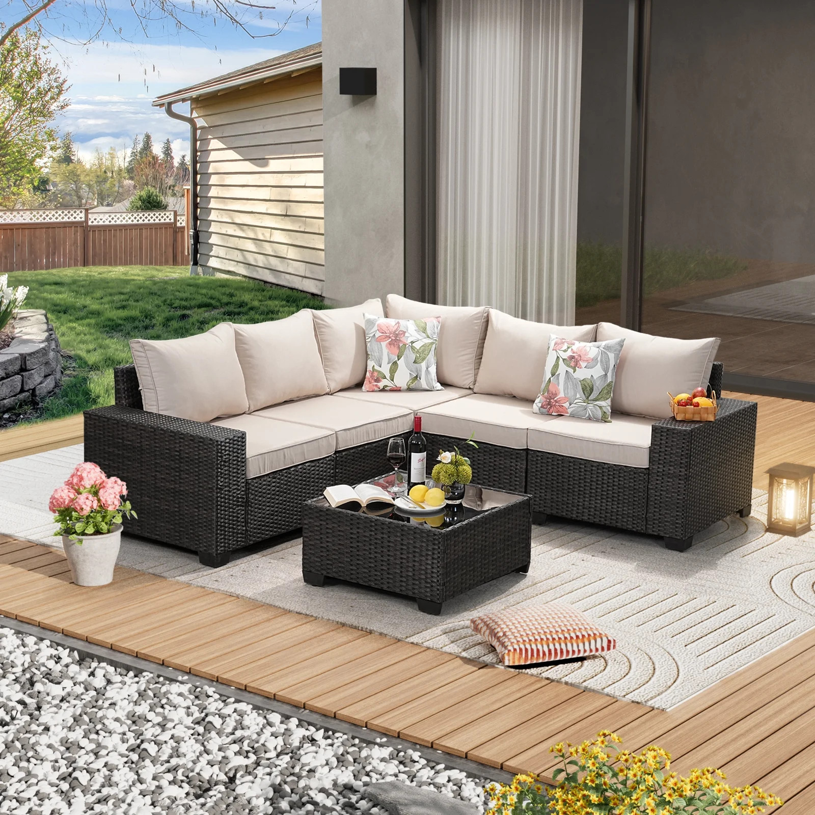 JOYURE 6 Pieces Patio Furniture set All-Weather Outdoor Wicker Sectional Conversation Sofa Rattan... | Walmart (US)