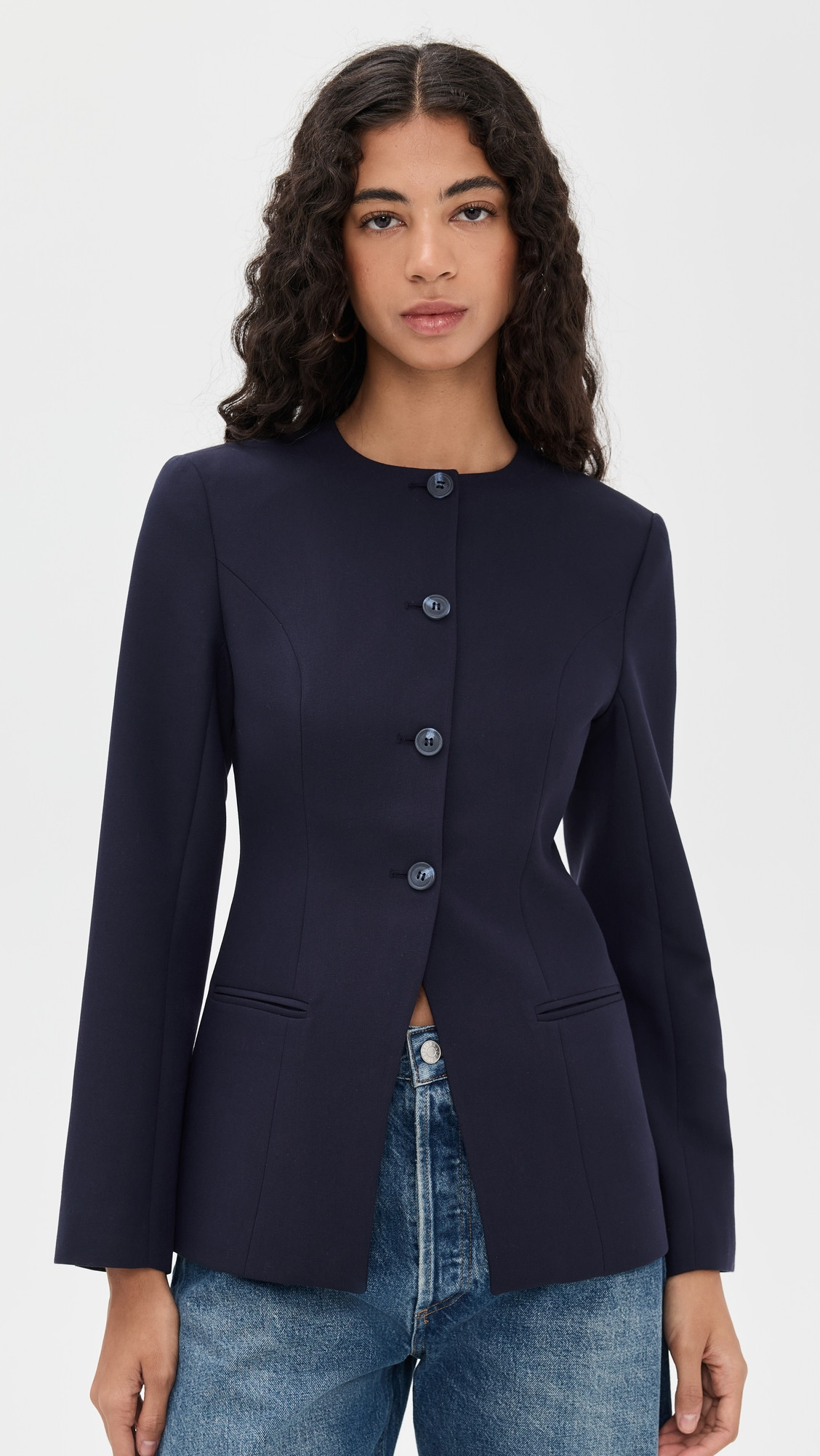 ALIGNE Daphne Waisted Blazer Navy 10 | Shopbop