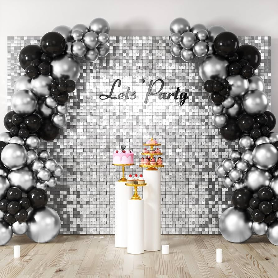 COKAOBE LiteGrid Series Shimmer Wall Backdrop - 48Pcs Silver     Square Sequin Shimmer Backdrop P... | Amazon (US)