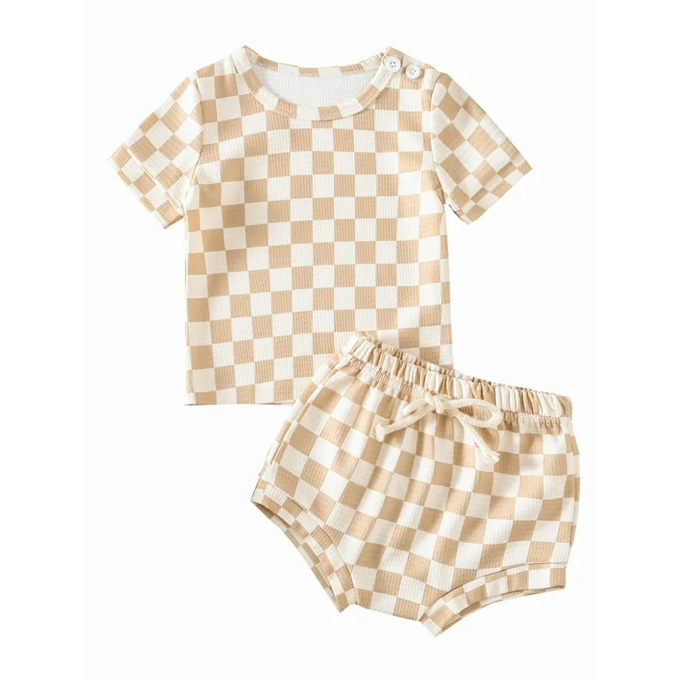 Bagilaanoe 2Pcs Toddler Baby Boy Girl Short Pants Set Checkerboard Print Short Sleeve T-Shirt Top... | Walmart (US)