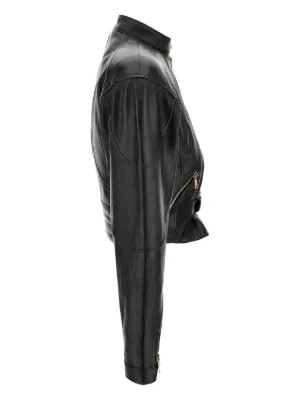 Versace Jeans Couture Belted Leather Jacket | Black | FARFETCH FR | Farfetch Global