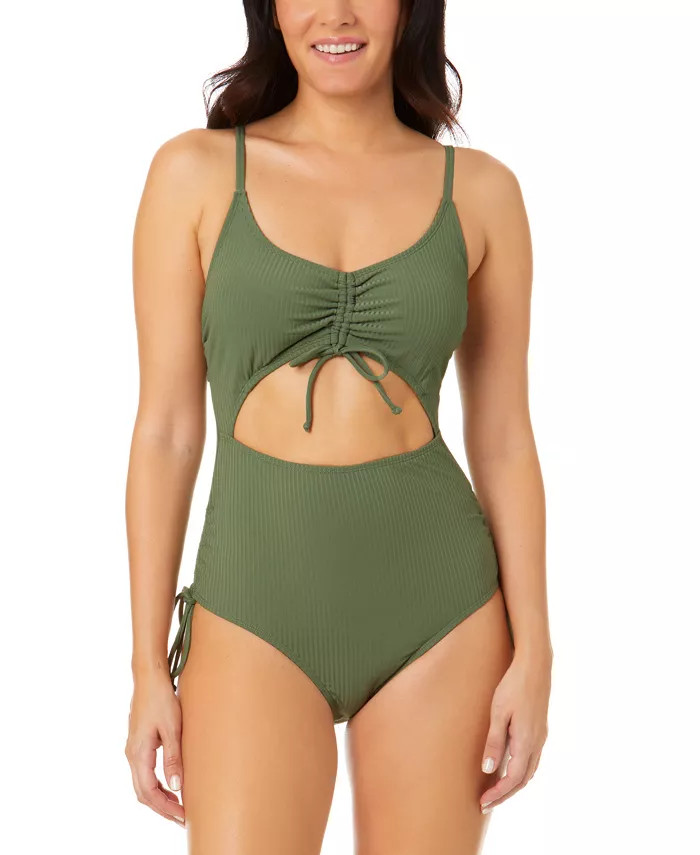 Women's Olive Ruched One-Piece Swimsuit, Created for Macy's | Macys (US)