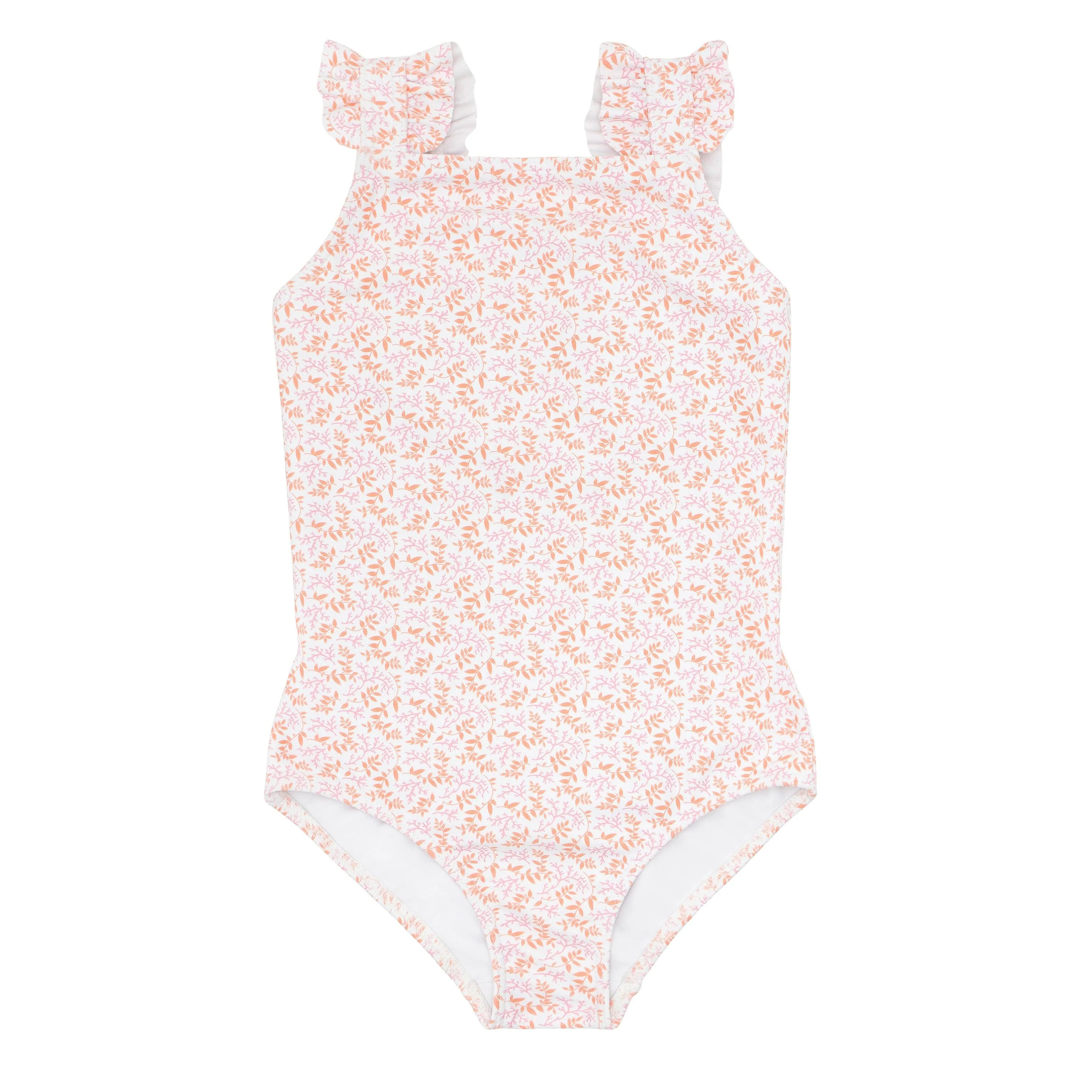 girls calypso coral botanic ruffle strap one piece | minnow