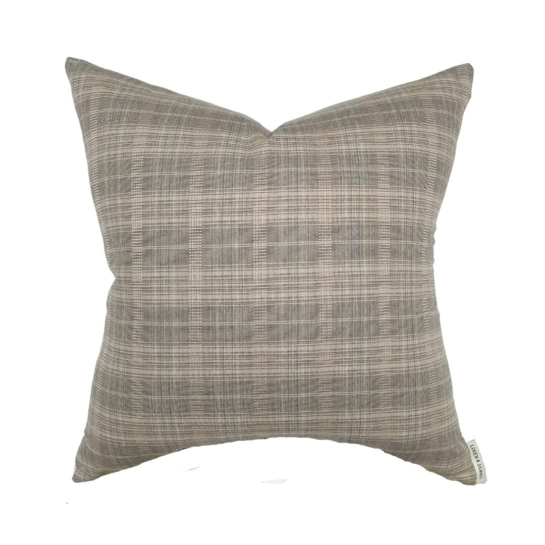 Rory | Woven Neutral Plaid Pillow Cover | Gray Tan Check Designer Fabric | Neutral Home Decor | 1... | Etsy (US)