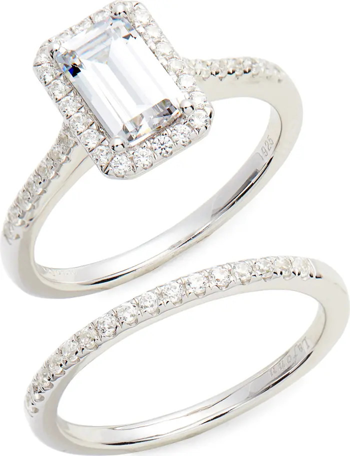 Emerald Cut Halo Engagement Ring & Wedding Band Set | Nordstrom